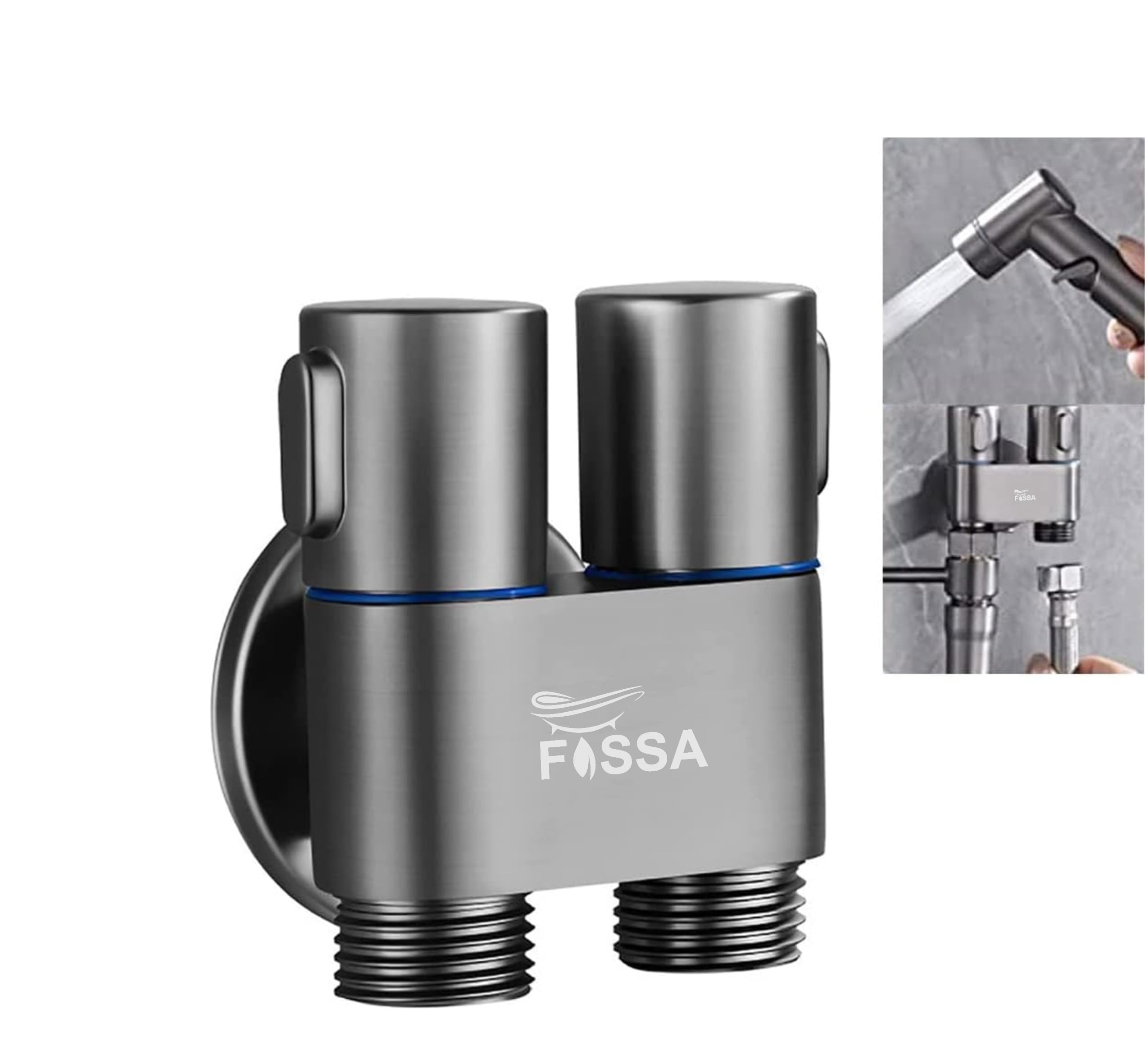 Fossa 2 in 1 Angle Cock Wall Mount Two Out Water Cleaning Sprayer Angle cock with Flange Brass Chrome Finish for Bathroom Wash Basin Toilet (Black) (B0D8JPP7HN) Amazon Price History, Amazon Price Tracker