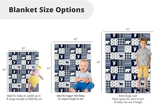 Miniatura 5 de Woodland Deer - Manta de forro polar personalizada con nombre, manta de bebé de oso de ciervo personalizada para niños y niños, regalos de