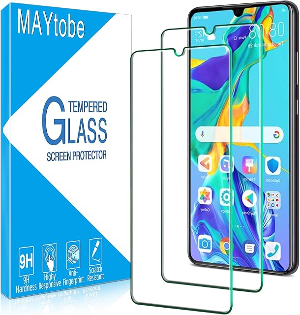 MAYtobe [2-Pack] Screen Protector For Huawei P30 Tempered Glass, 2.5D Round Edge, 9H Hardness, Case Friendly, Bubble Free, Anti Scratch, Easy To Install
