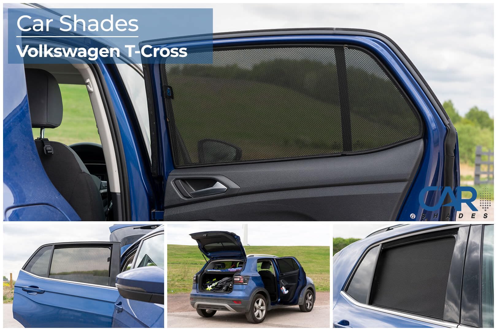 CAR SHADES Juego Compatible con Volkswagen T-Cross 2019- (4-Partes) cortinillas Parasol a Medida