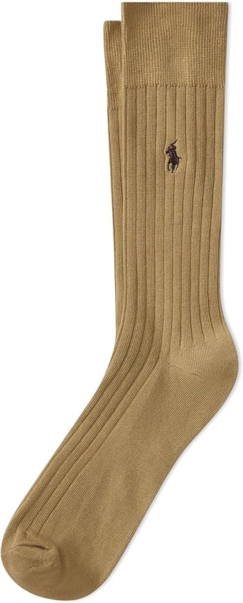 POLO RALPH LAUREN Mens Egyptian Cotton Ribbed Dress Slack Crew Socks - 1 Pair Pack - Embroidered Pony