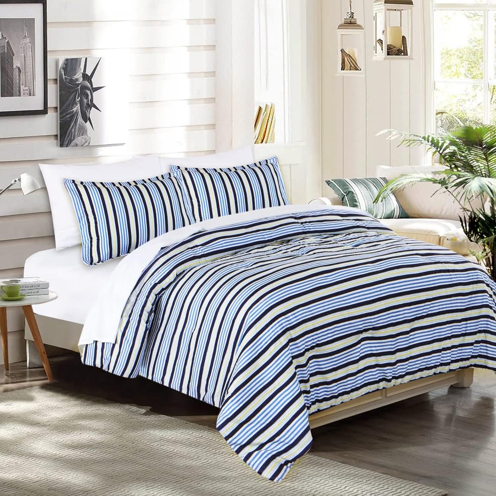 EMME Queen Comforter Set 7 Piece Bedding Sets, Blue Bed in a Bag Bedspreads Queen Size with Comforter, Sheets, Pillowcases & Shams,Soft Down Alternative Bed Set for All Season