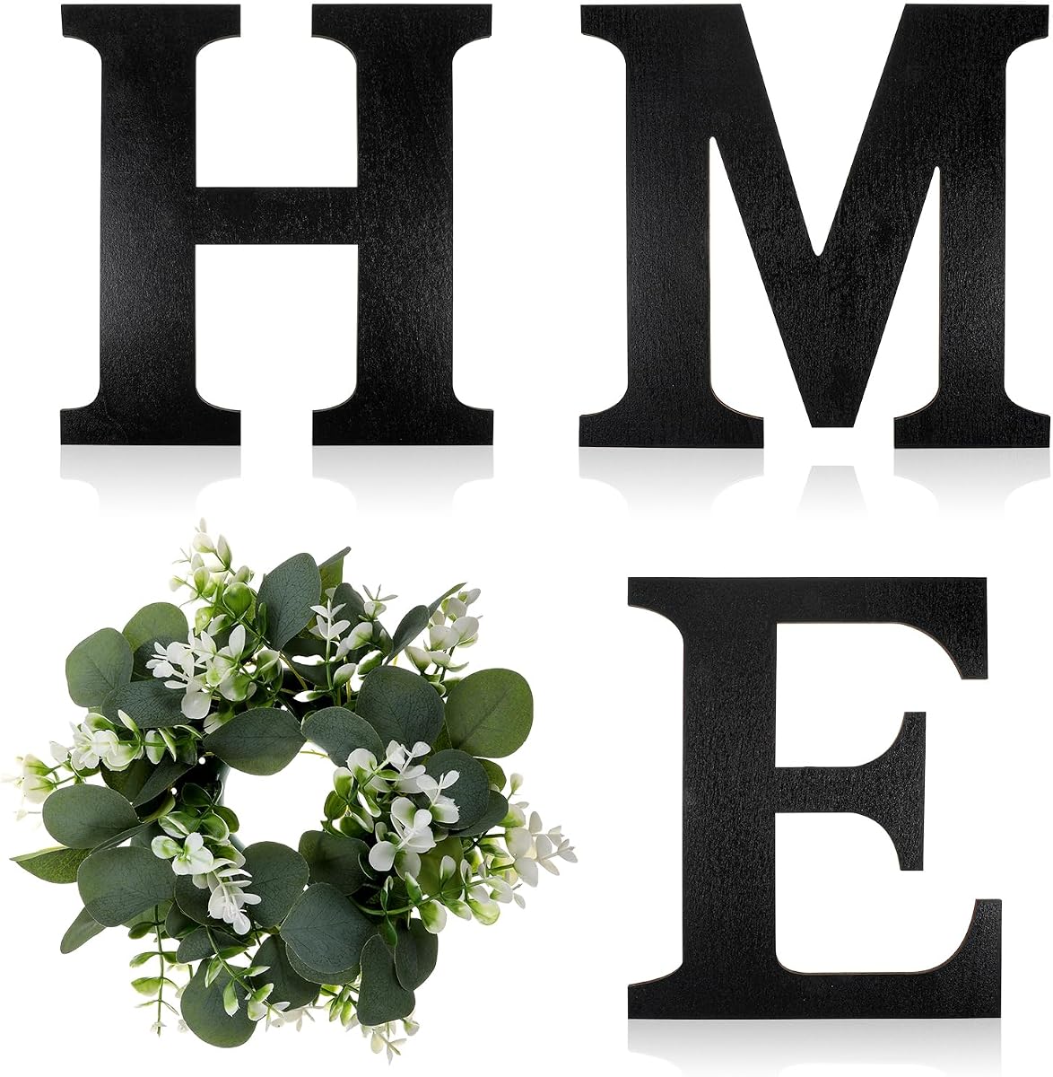 Letrero de madera para el hogar con corona de eucalipto artificial para O, cartel de pared de casa de campo, letras colgantes de madera rústica, decoración de pared decorativa para sala de estar, cocina, inauguración de la casa, regalos de pareja