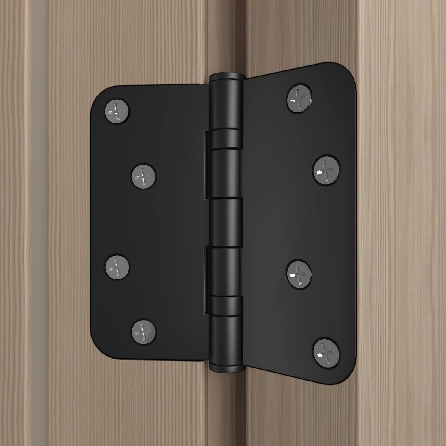 Matte Black Door Hinges 3.5 x 3.5 inch Rounded Entrance and Interior Door Hardware | Heavy Duty Black Matte Stainless Steel Door Hinges - Pack of 2