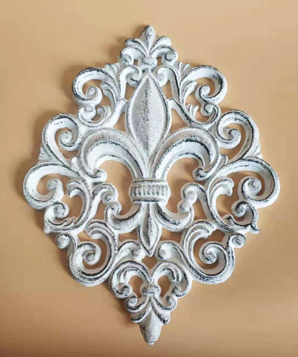 Lulu Decor, Cast Iron Fleur De Lis Decoration Plaque (White Plaque