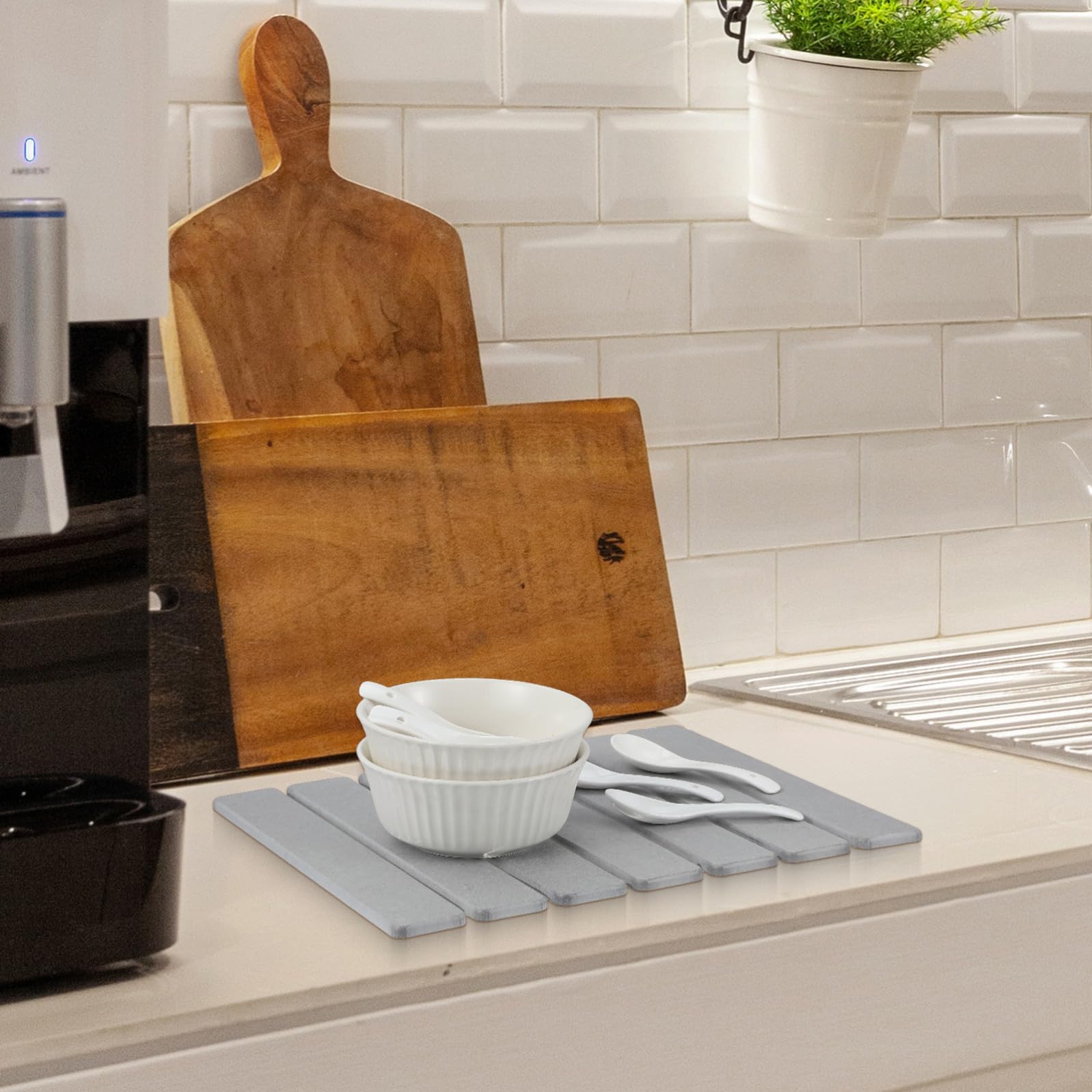 Abtropfmatte für die Küchentheke 15.75x11.81In, faltbare Kieselgur Trockenmatte mit Hitzeschutz, wasserabsorbierende Küchenunterlage zum Geschirr Trocknen
