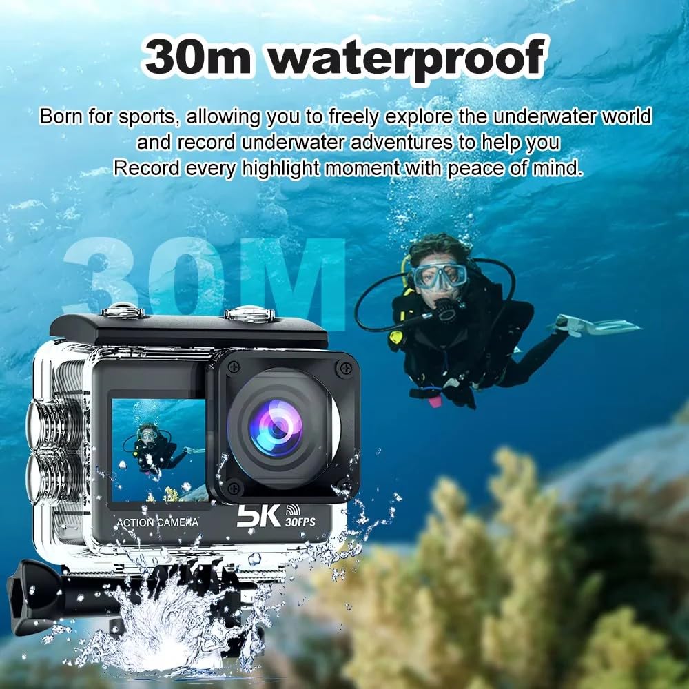SWZEC Matrodiven Unterwasserkamera Zum Schnorcheln(C1S-5K Fernbedienungs-TOU,128GB)