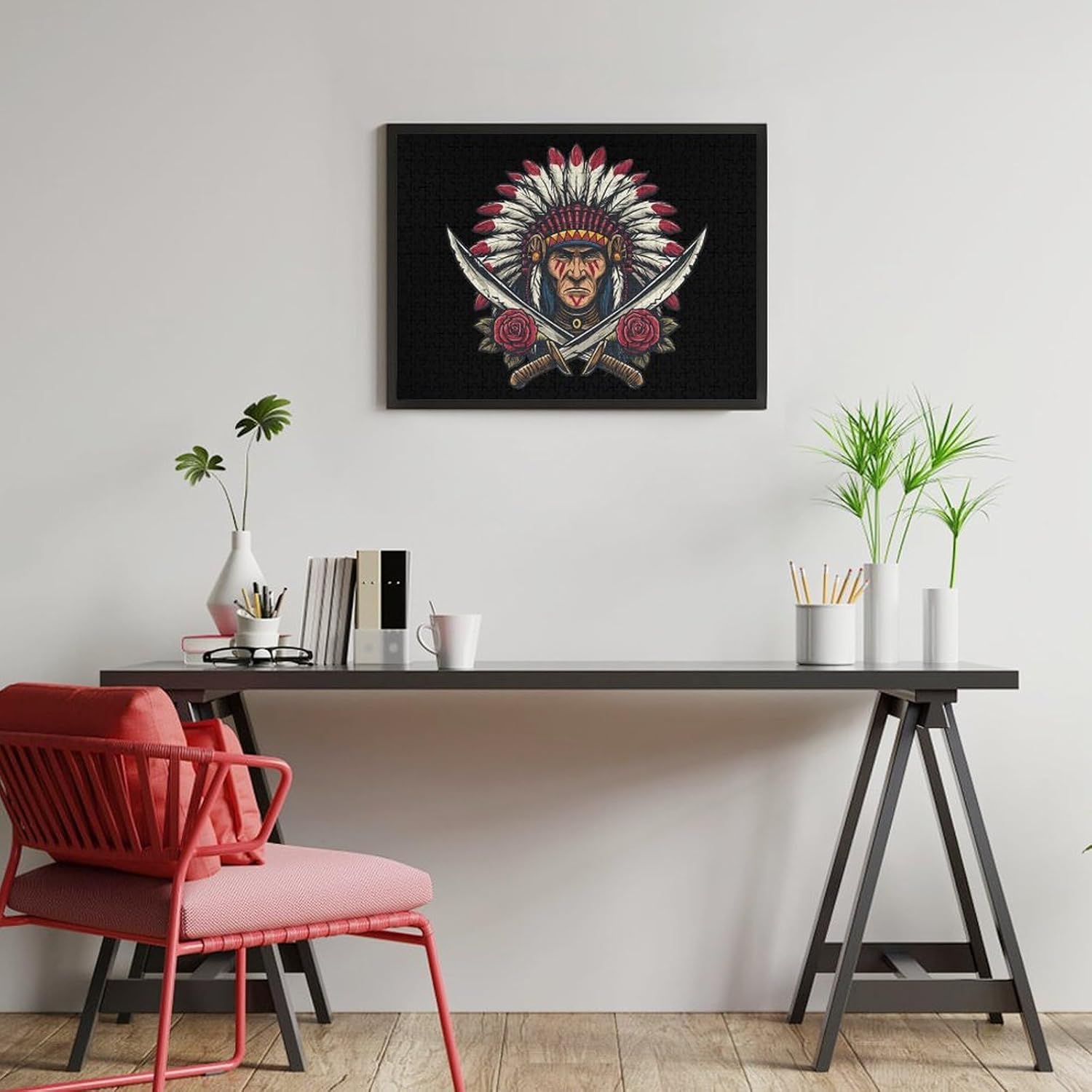 Indian Chief Floral Puzzles for Adults 500 PCS Wooden Jigsaw Puzzle Wall Decor Christmas
