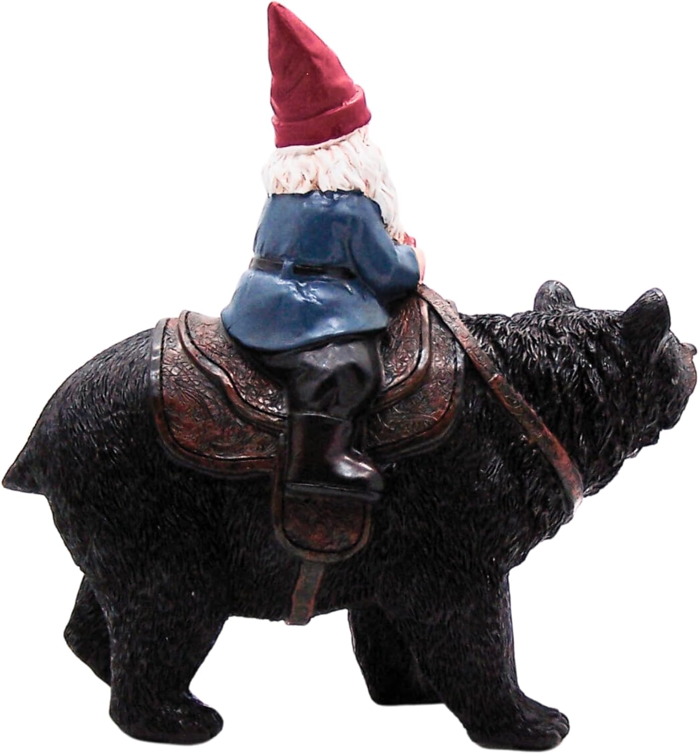 Wowser Freestanding Whimsical Gnome Riding Black Bear Figurine - 9.5 Inches