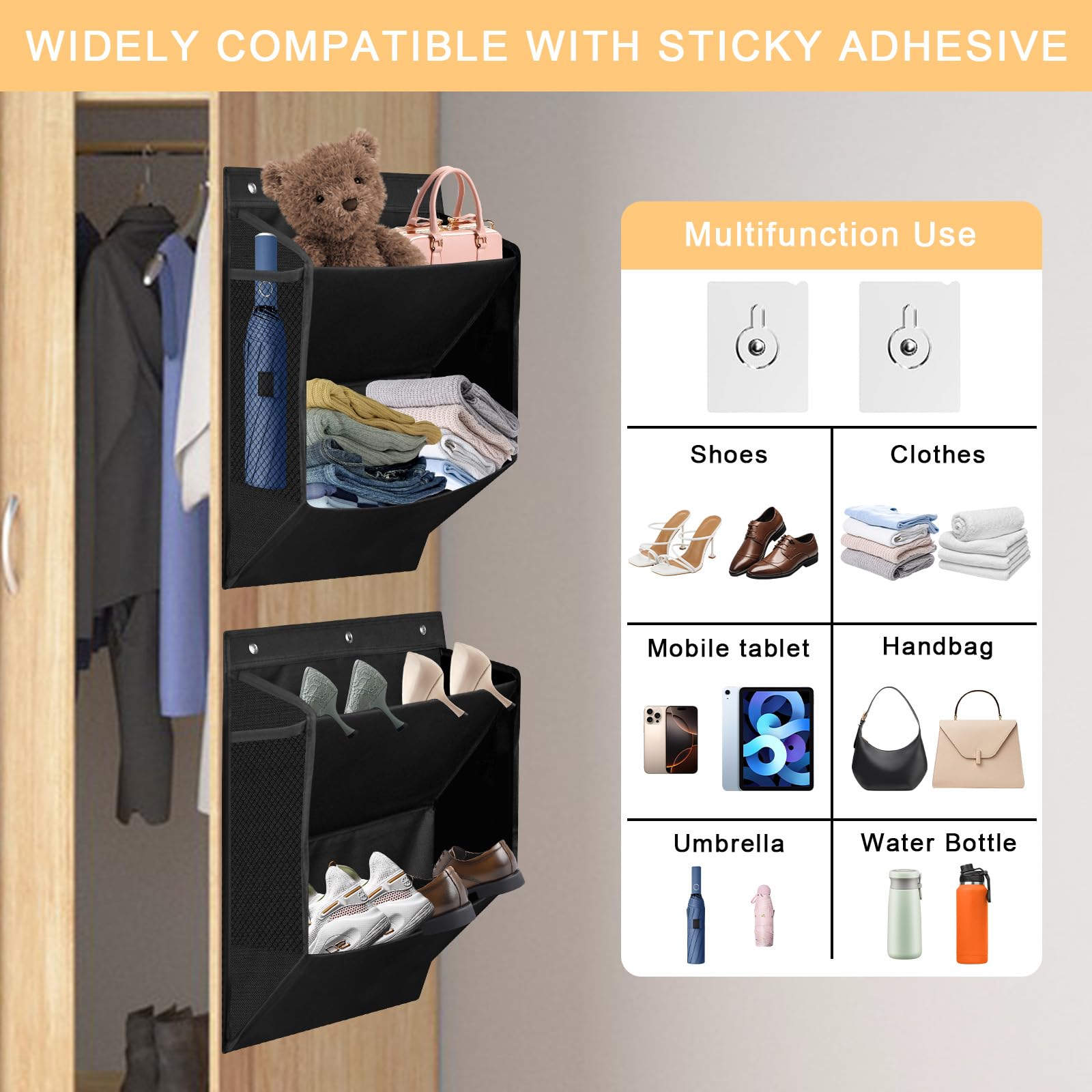 Lot De 2 Rangements à Chaussures Pour Camping-car Avec Ruban Adhésif