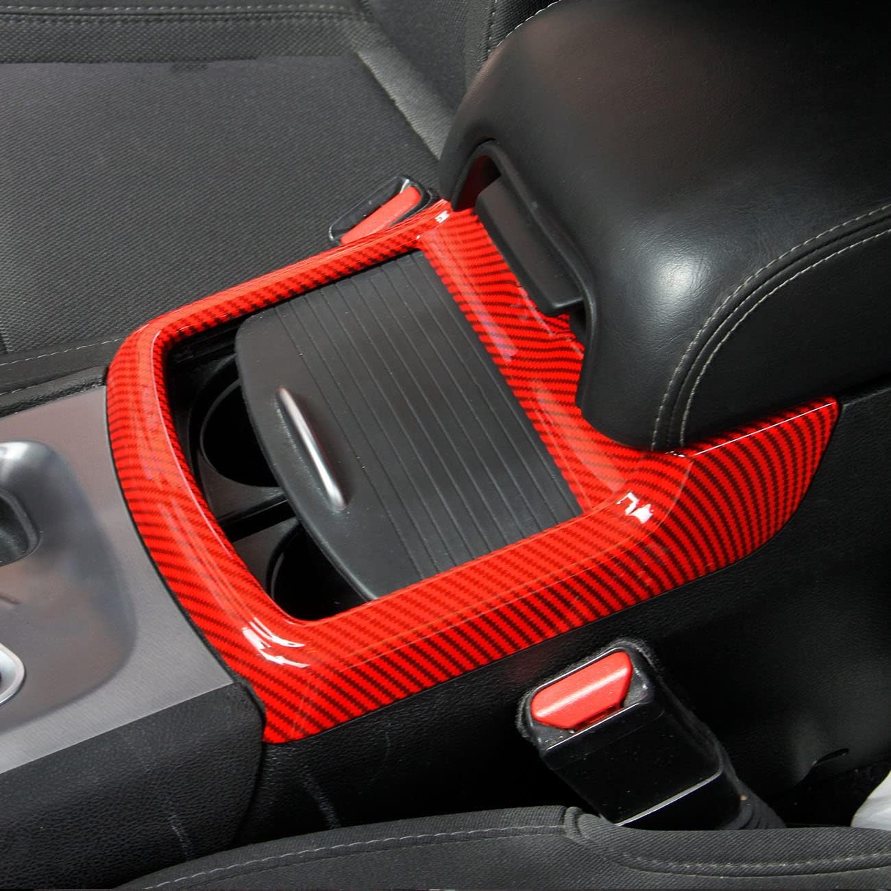 Carbon Fiber Cup Holder Cover Trim Decor Sticker for Dodge Charger 2015-2021/ Chrysler 300 2015-2021 red