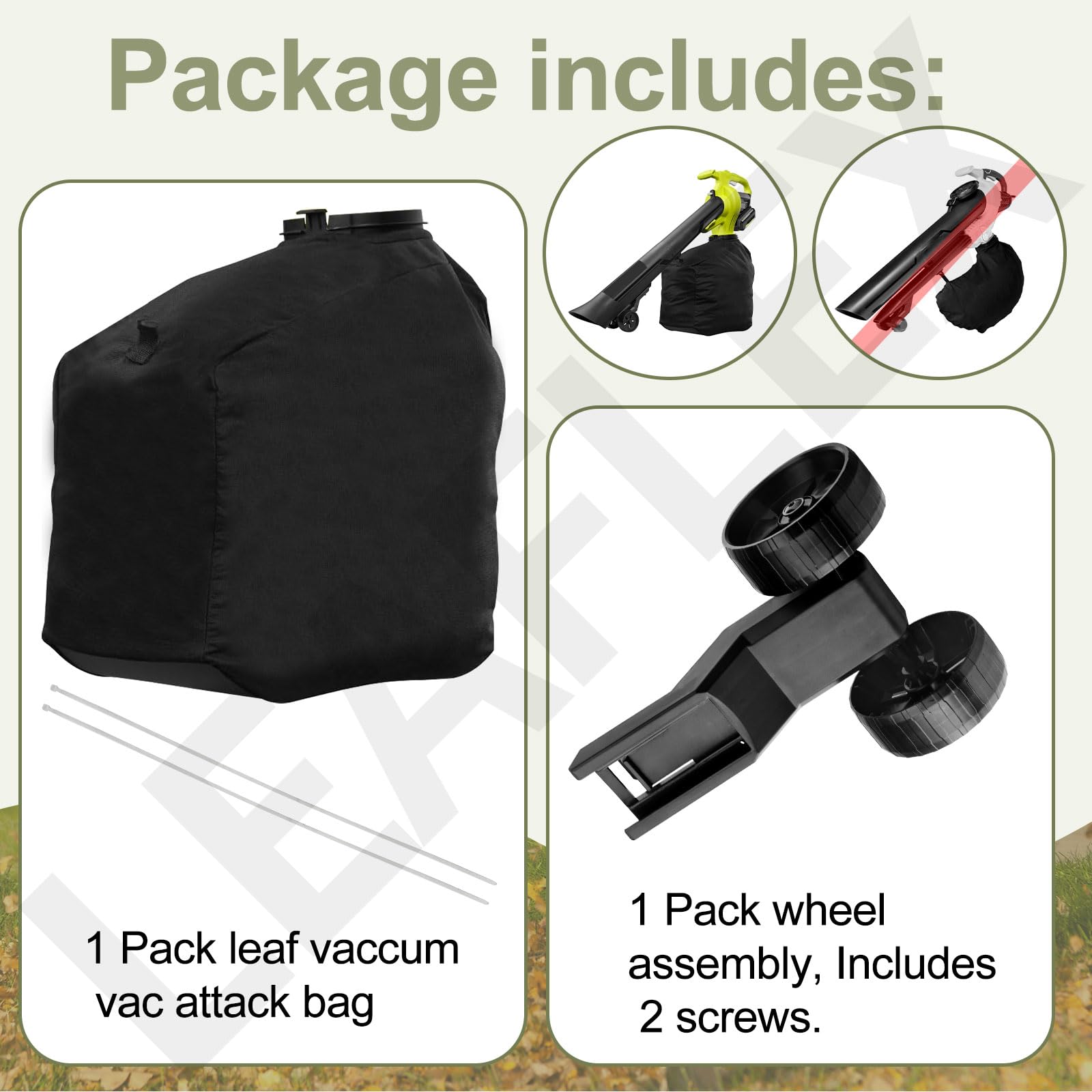 205110001 - Bolsa de ataque para aspiradora de hojas y montaje de rueda 314148001 compatible con Ryobi 40 V Leaf Vaccum Vac Attack Reemplaza RY40405 RY40405VNM