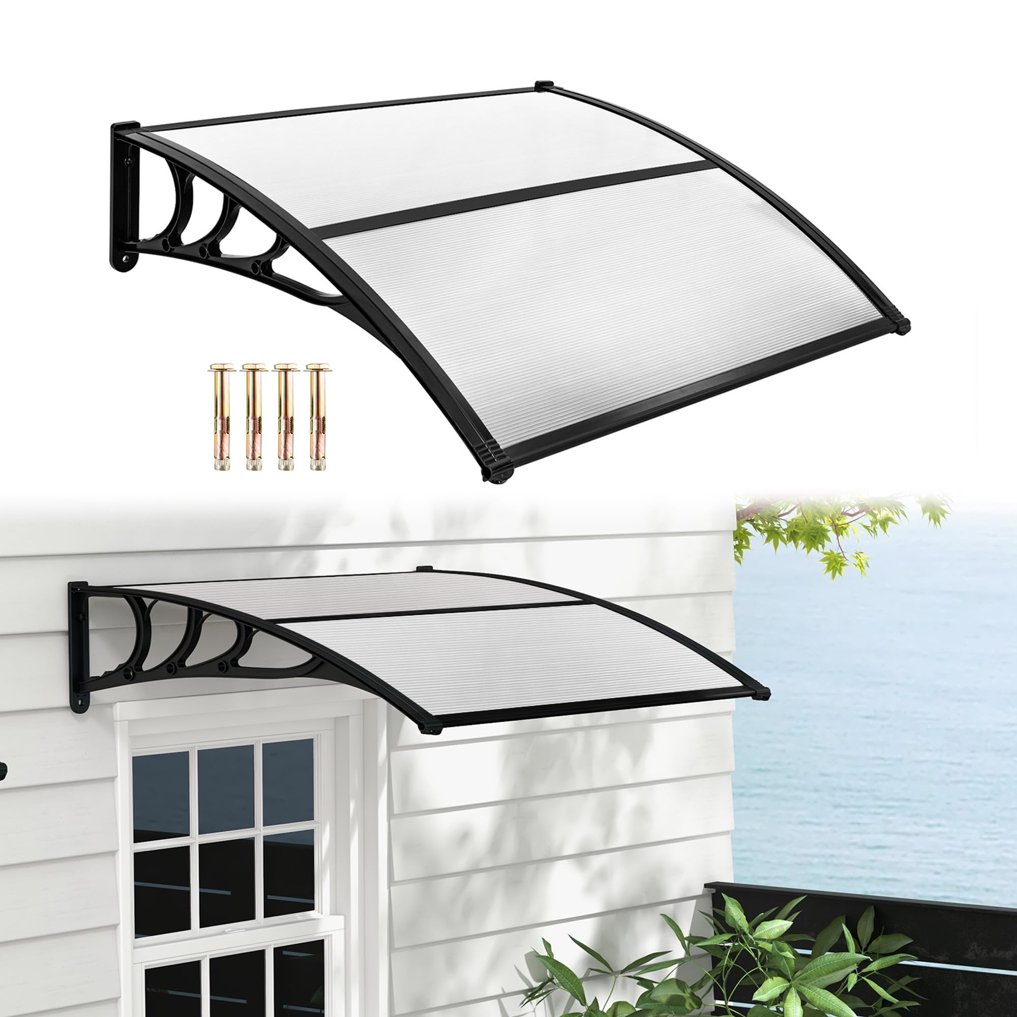 RELAX4LIFE Marquise de Porte Exterieur 150x100 CM, Auvent Porte d’Entrée en Polycarbonate, Protection Contre Pluie et UV, Auvent Marquise Aluminium pour Terrasse Balcon Patio