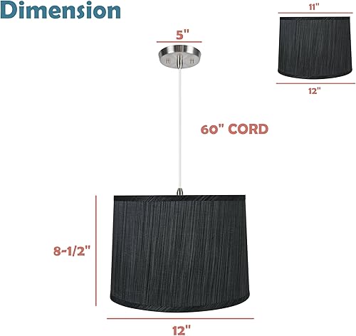 Miniatura 9 de Aspen Creative, Gris y negro, 72223-21 Kit de conversión de swag enchufable, una lámpara colgante con pantalla de tela imperio de tapa dura de