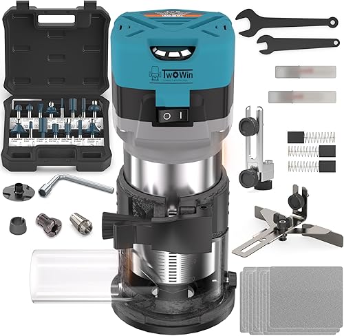 TWOWIN Herramienta de enrutador, 6.5 Amp 1.25 HP Herramienta de enrutador de madera de mano, enrutador compacto de palma para carpintería, 6