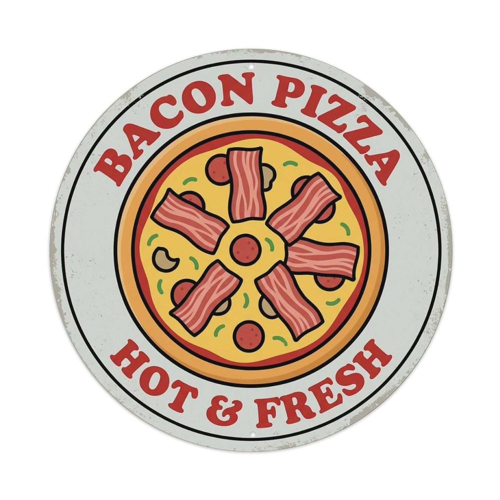 Huiyhb 8X8inch(20X20cm) Vintage Pizza Slice Italian Traditional Cuisine Bacon Metal Tin Sign