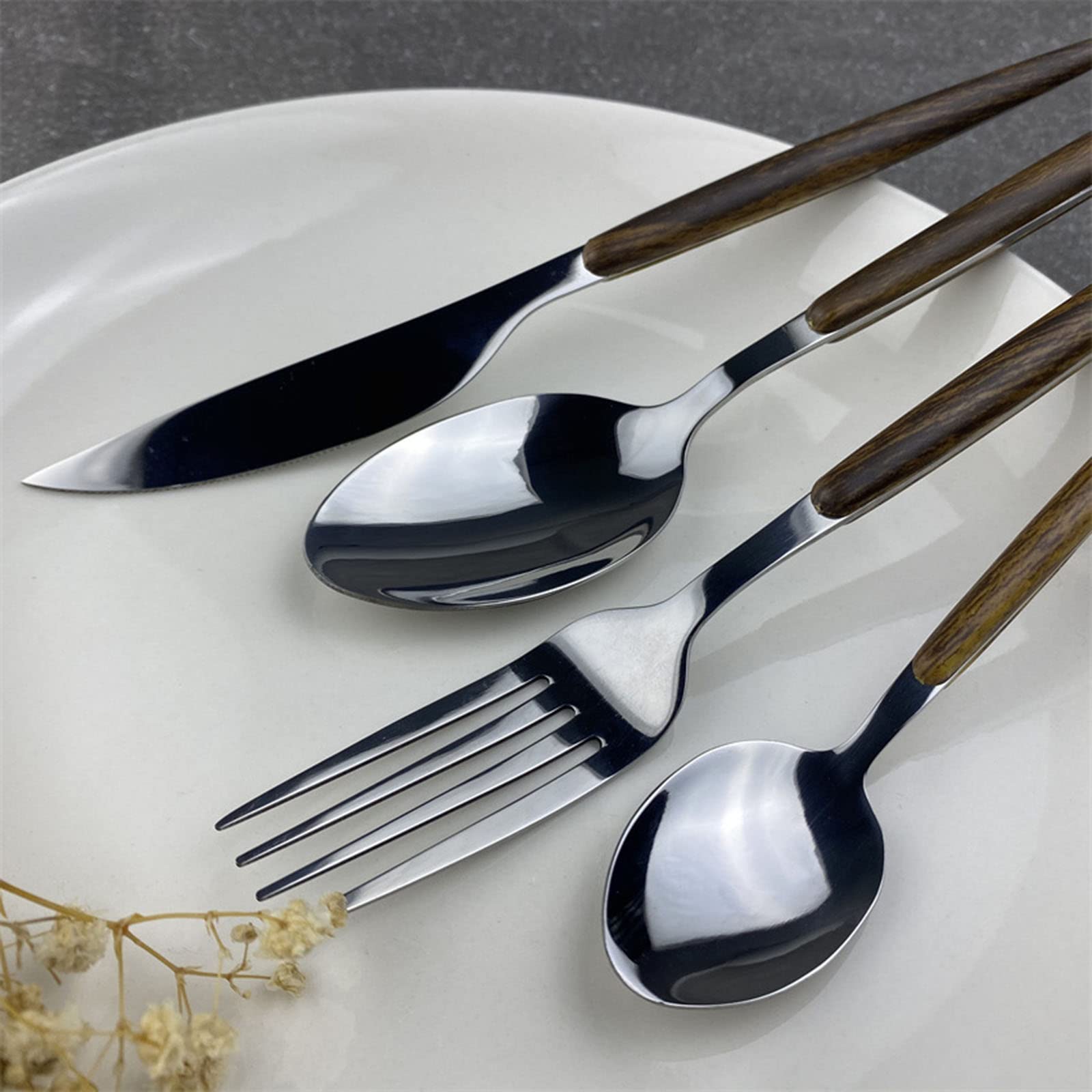 Besteckset Edelstahl mit Organizer-Tasche Reise Camping Besteck Geschirr Geschirr Set für Picknick Schule Messer Gabel Löffel Set mit Holzgriff (9 Sets mit 36 ​​Teilen)