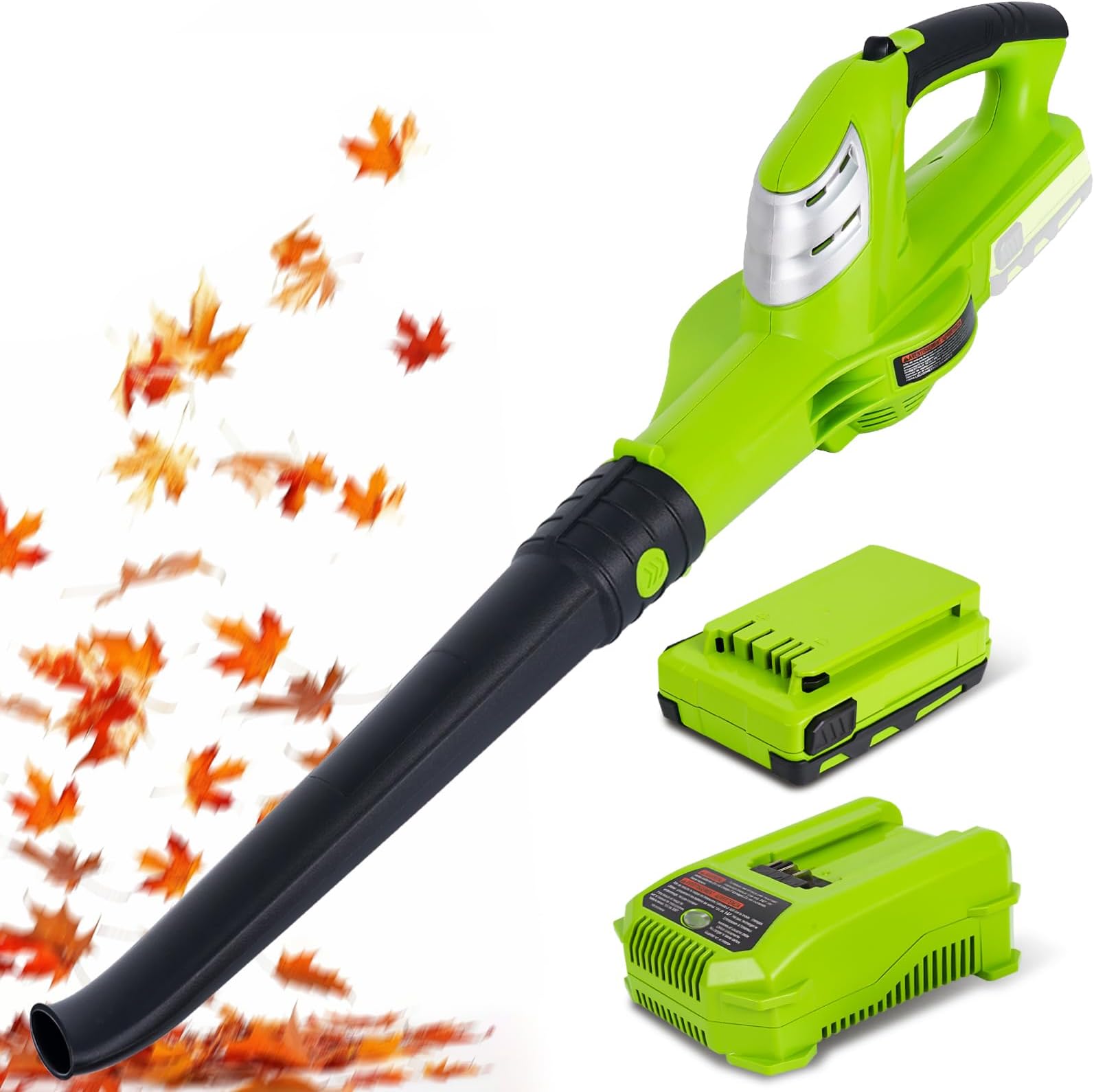 Souffleur De Feuilles Sans Fil 21V Avec 2 Batteries 4.0Ah - 200 Mph, Léger, Pour Jardin, Terrasse, Neige