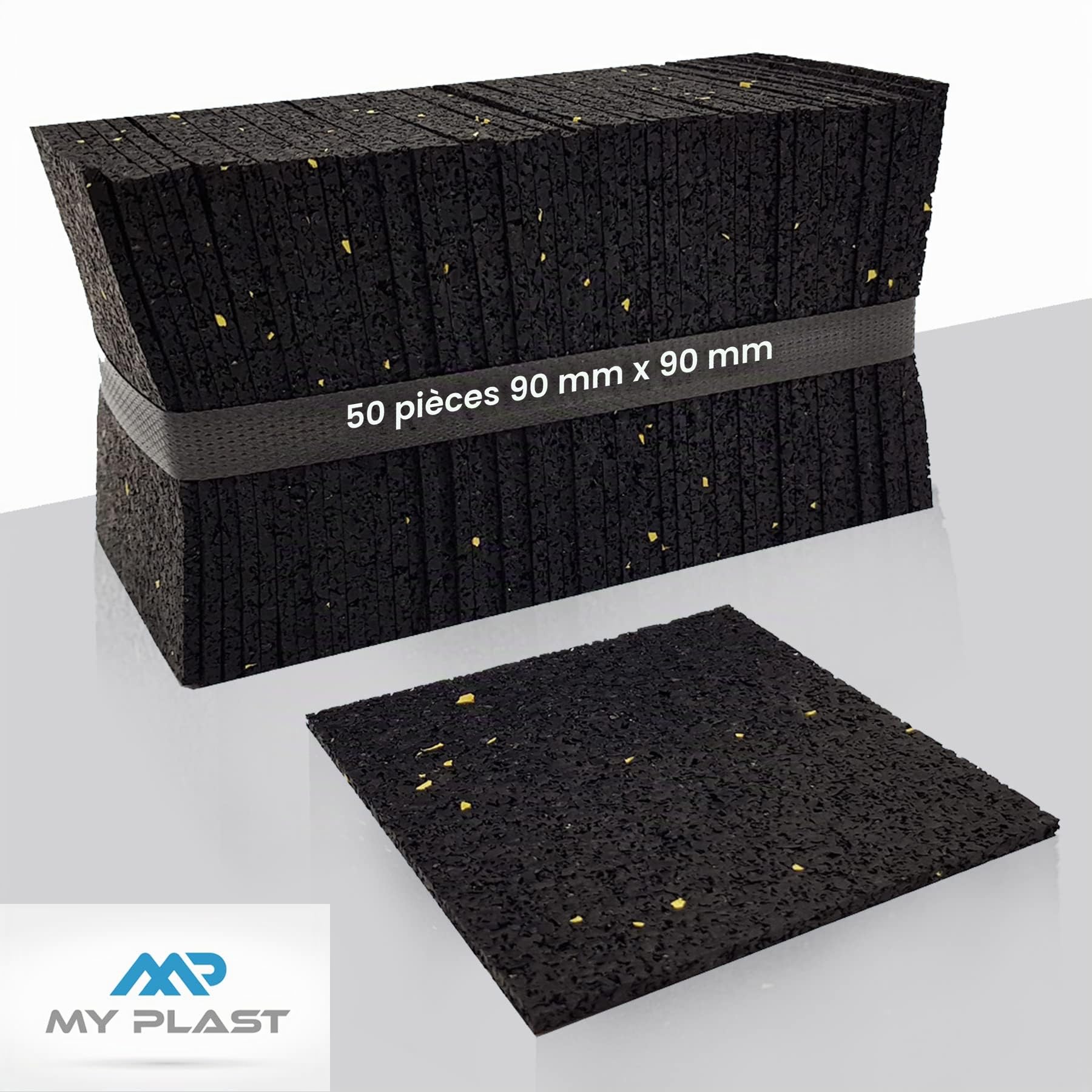 My Plast 90 x 90 x 6mm I 200 pièces I des coussinets pour terrasse I granulés de caoutchouc I terrasse I comme support pour lames de terrasse et dalles de terrasse I comme tapis antidérapant I
