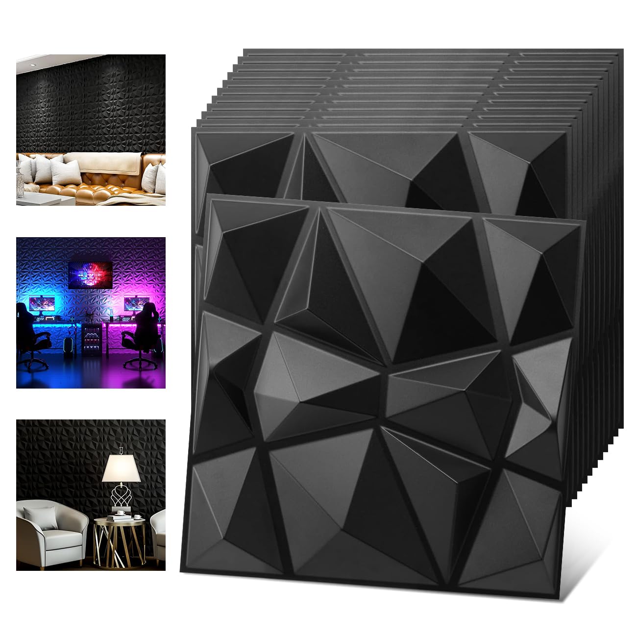 3D Wall Panel Diamond for Interior Wall Décor, PVC Flower Textured Wall Panels for Living Room Lobby Bedroom Hotel Office