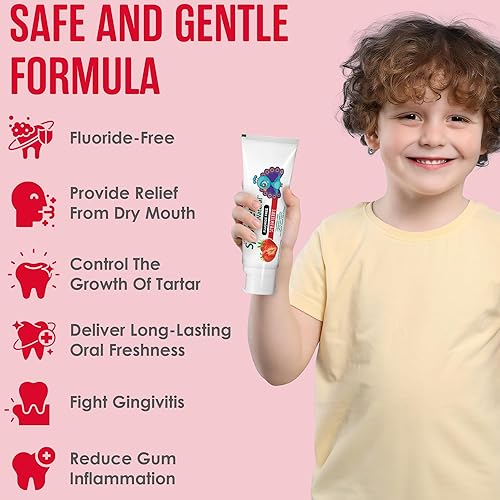 Miniatura 4 de SprinJene Pasta dental natural para niños, pasta de dientes de fresa sin flúor para niños pequeños y niños, fórmula natural suave y segura con