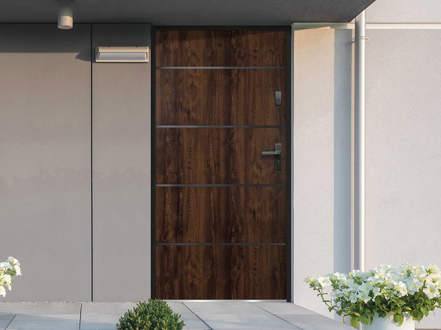 Vente-unique - Puerta de entrada de acero macizo y acero inoxidable Alt. 207 x L100 cm natural oscuro - apertura izquierda - NAXARA