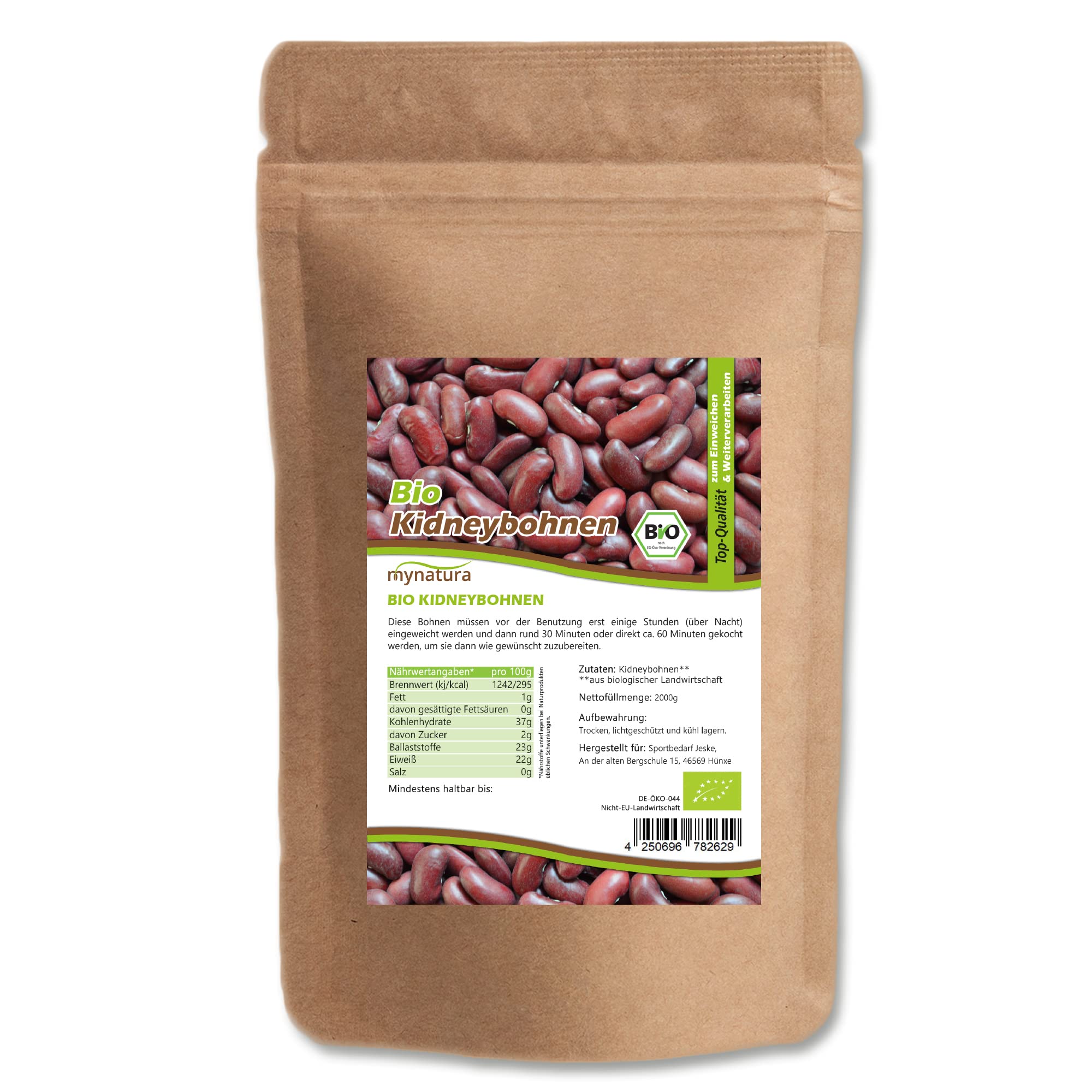 Mynatura Bio Kidneybohnen I Bohnen I Zum Einweichen und Weiterverarbeiten I Beans I Rote Bohnen I Kidneybeans I Im Beutel (2x 2kg)