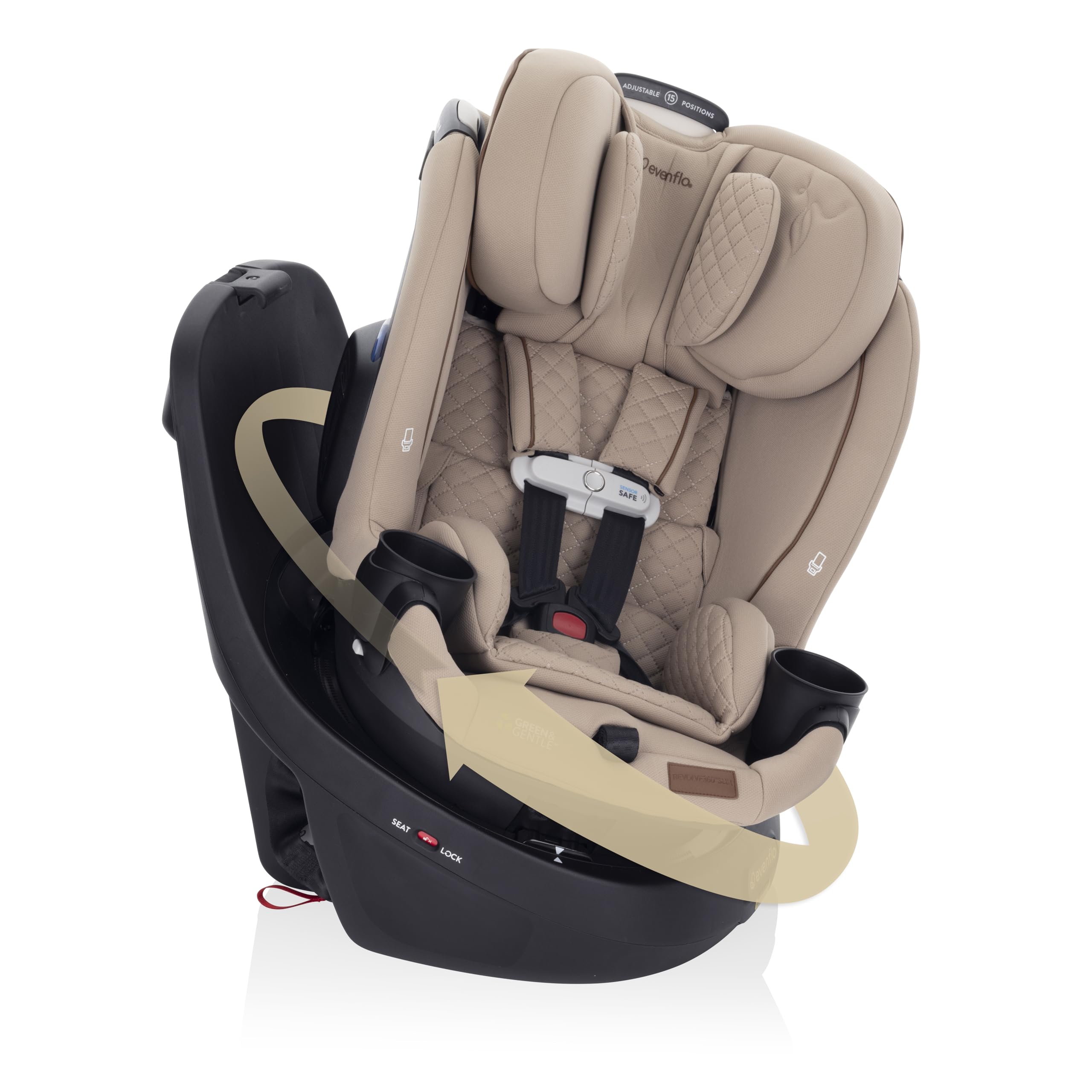 Evenflo Revolve360 Slim 2-in-1 Rotating Car Seat with Green & Gentle Fabric (Travertine)