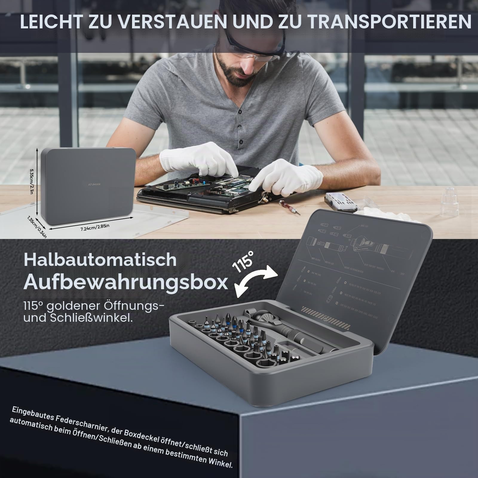 40-in-1 Magnetischer Ratschenschraubendreher-Set, Präzisions-Reparaturwerkzeug-Set mit 180°-Kugelgelenkgriff, S2-Bits für Elektronik, Saker-Werkzeug für Telefonuhr, Kamera, Fahrrad