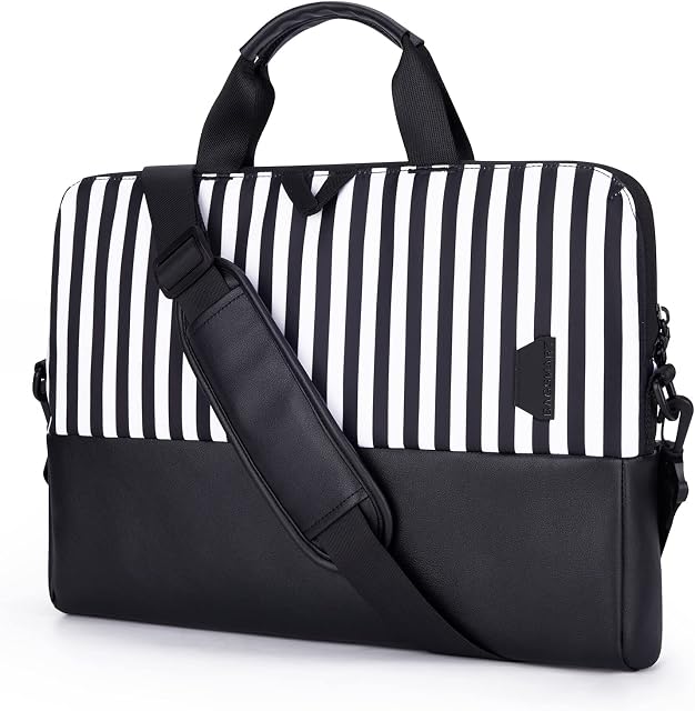 bagsmart Laptop Bag for Men Women, 15.6 Inch Laptop Case Slim Computer Bag Briefcase, Black Stripes