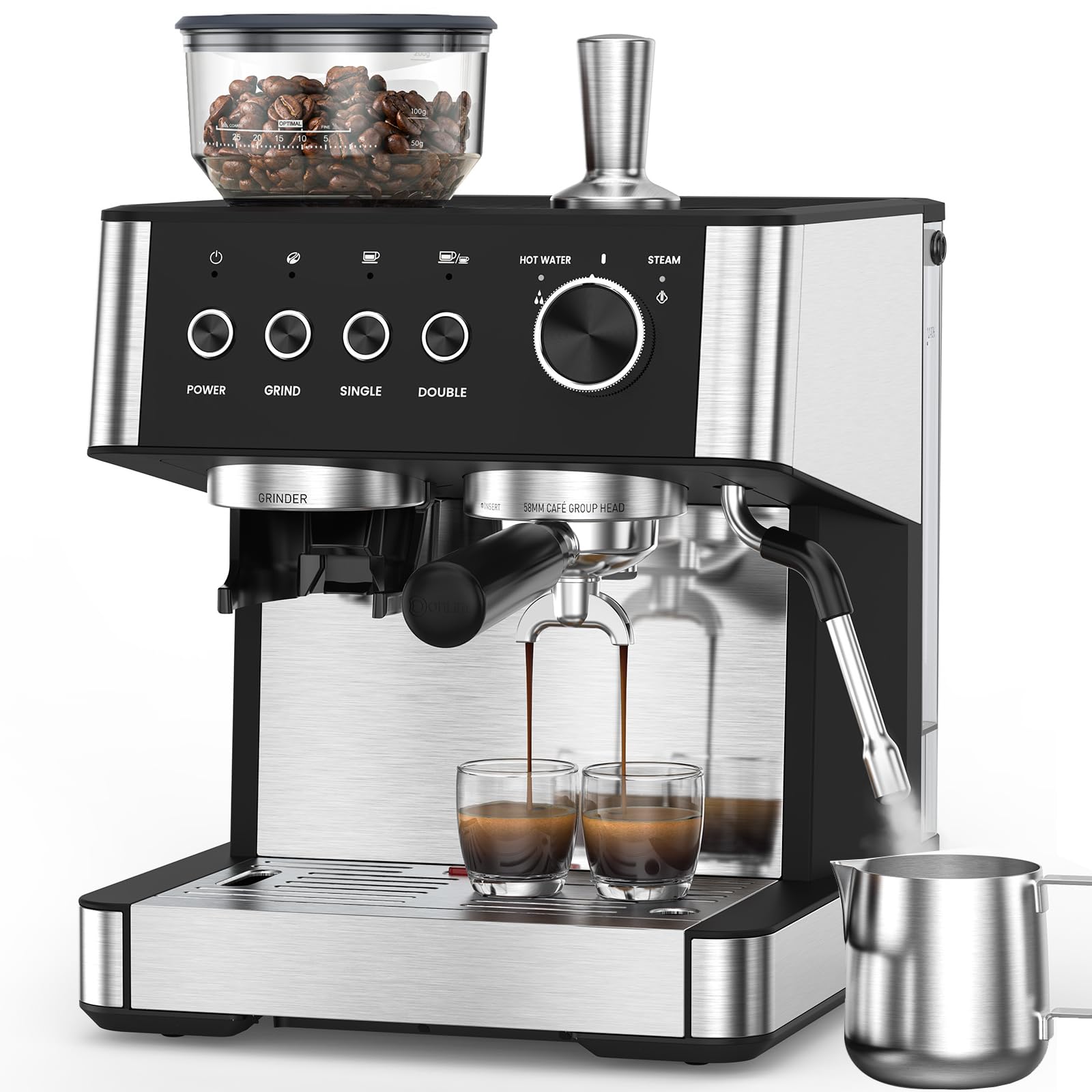 20 Bar Espresso Machine with Milk Frother, Coffee Machine with Grinder