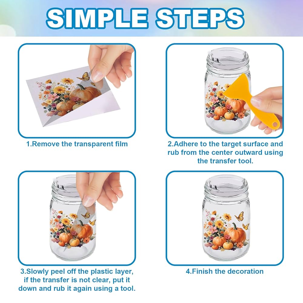GLOBLELAND Herbst Transferfolien Set - 18 Blatt Kürbis DTF Aufkleber Für Gläser & Flaschen