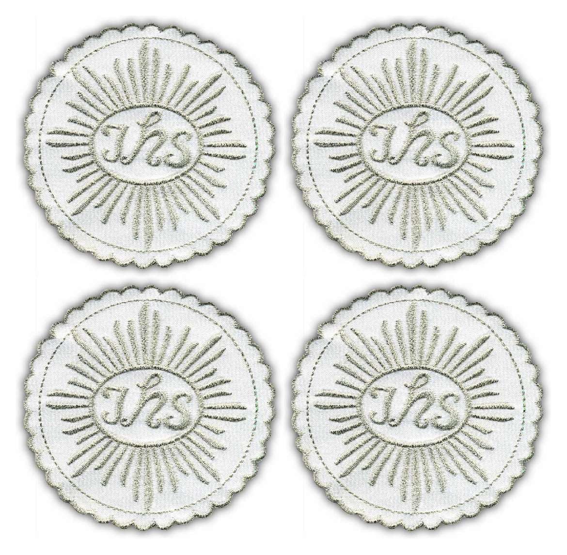Écusson brodé religieux Host IHS argent pâle lot de 4 avec scratch Velcro