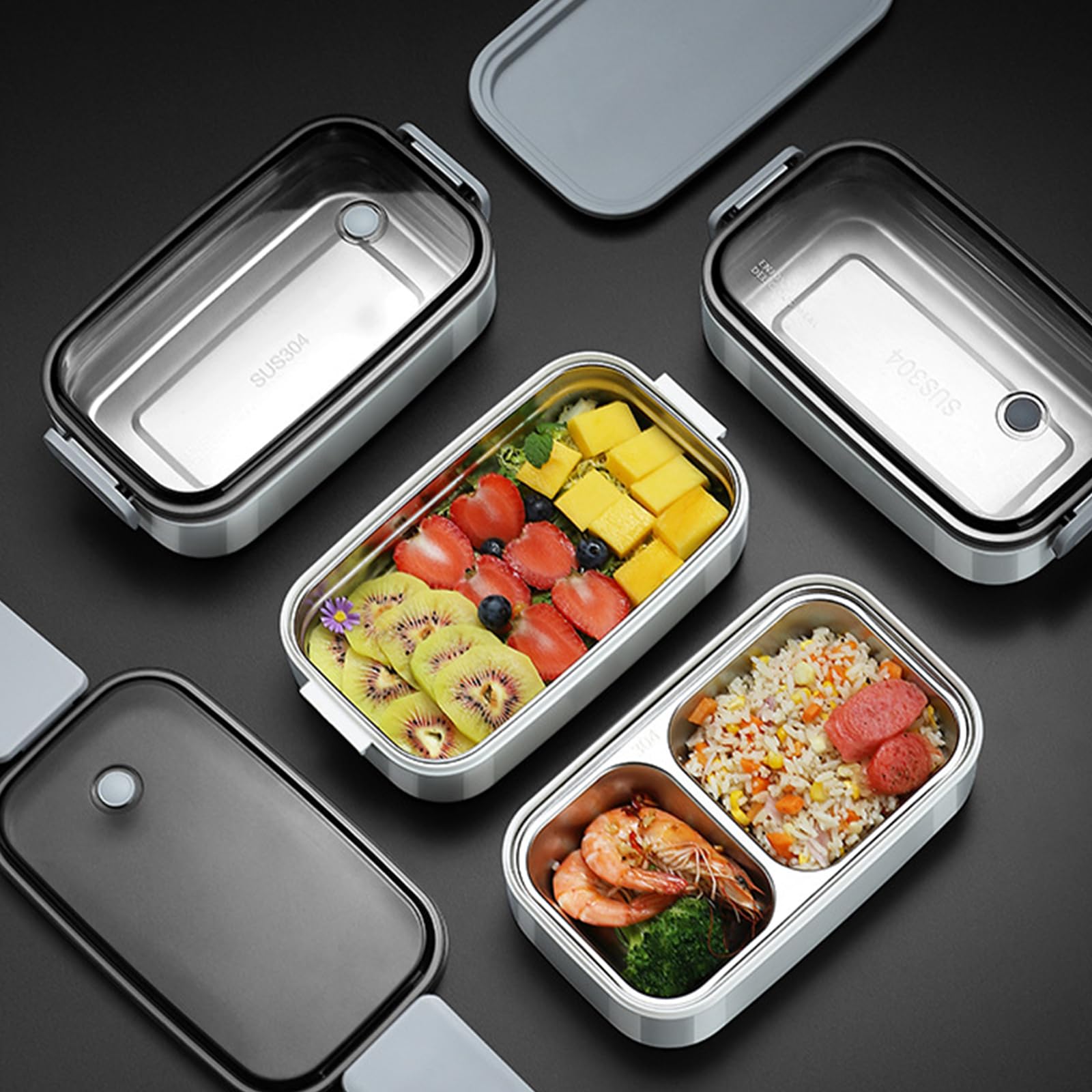 Set contenitori per pranzo, scatola per pasti in acciaio a doppio strato, coperchio trasparente, custodia per utensili, borsa per trasporto, pasti organizzati, contenitore per alimenti in set la