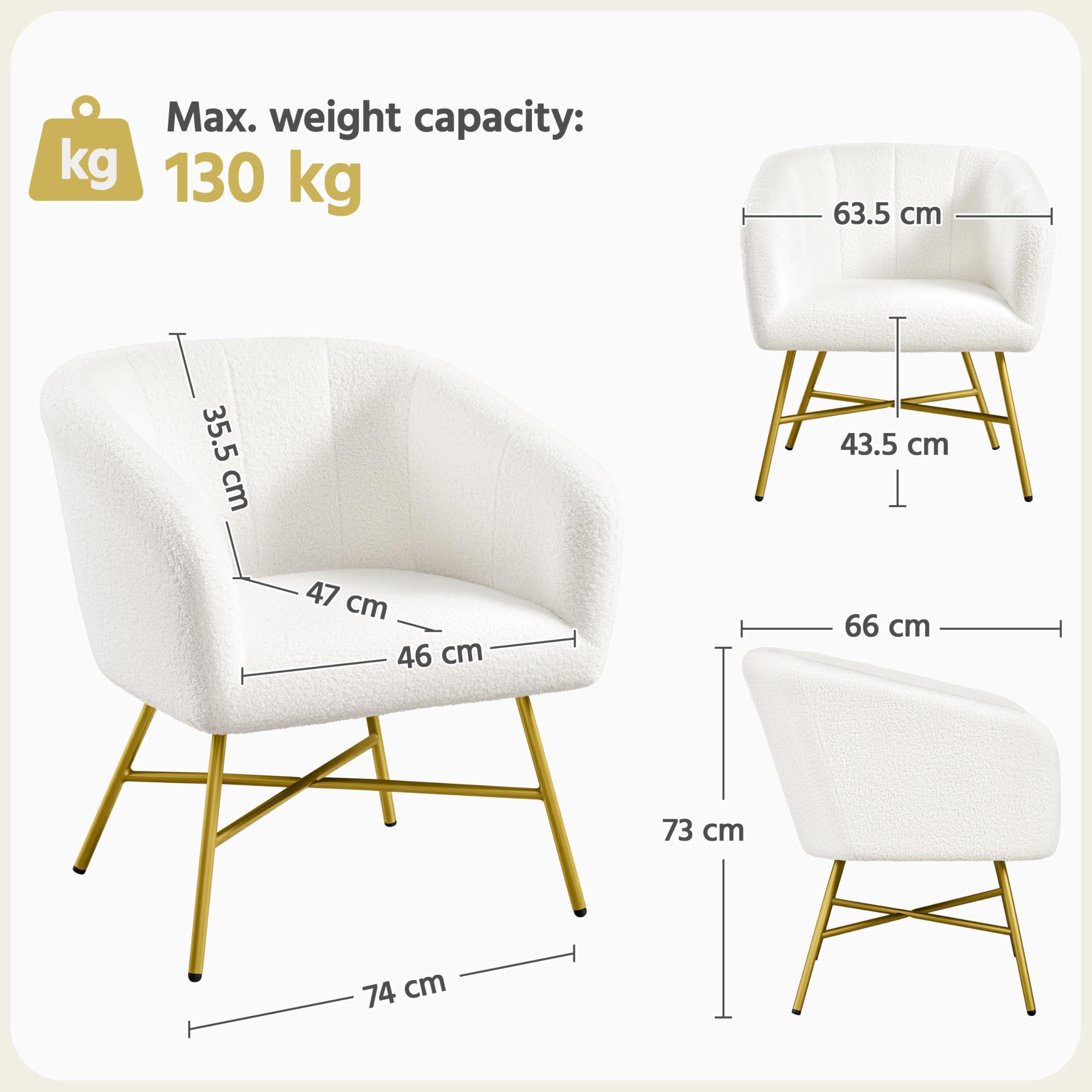 Yaheetech Boucle Tub Chair, Modern Upholstered Armchair, Barrel Vanity Chair with Round Back and Thick Padded Seat for Living Room Bedroom Makeup, White