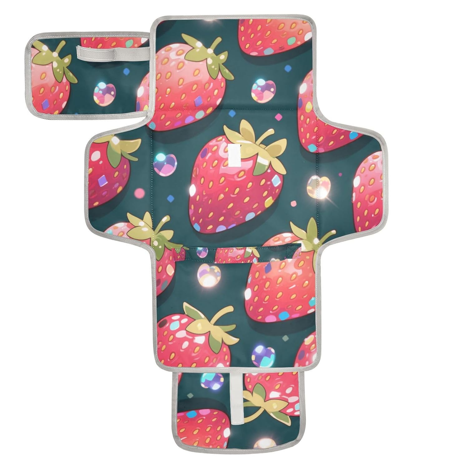Fake Sequin Glitter Blue Strawberry Reusable Changing pad Baby with Tissue Pocket Waterproof Pads for Baby with Built-in Pillow cambiadores de pa?ales para Bebes