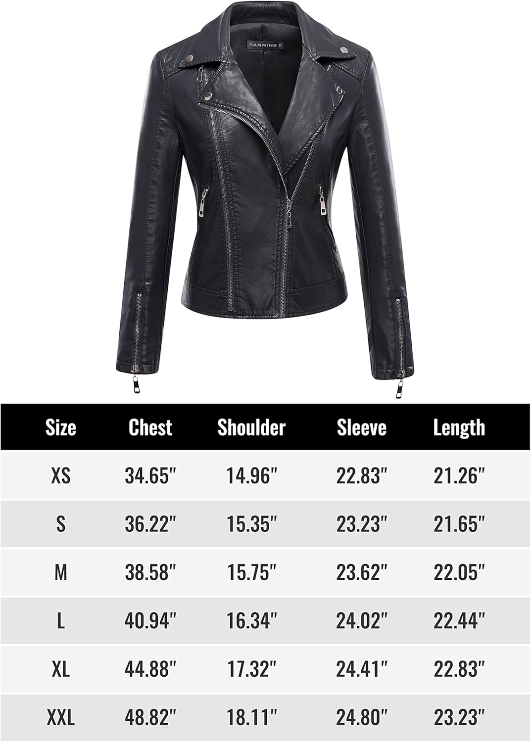 Tanming Women's Faux Leather Moto Biker Short Coat Jacket G Black6 Small