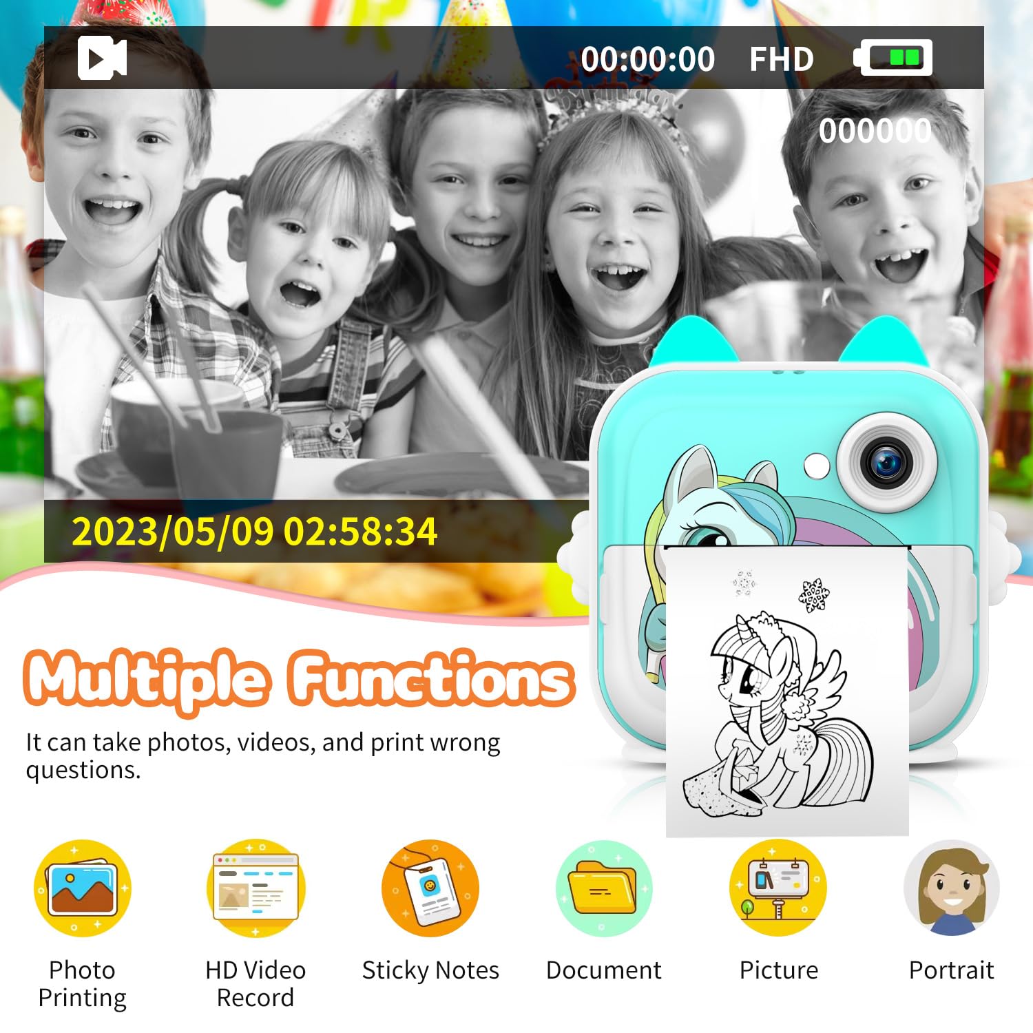 Macchina Fotografica Istantanea per Bambini,2,4 Pollici Digitale Fotocamera Instant Print 1080P HD Videocamera Obiettivo Fotocamera con 32GB Scheda e Carta Fotografica per Stampa，Regalo di Compleanno