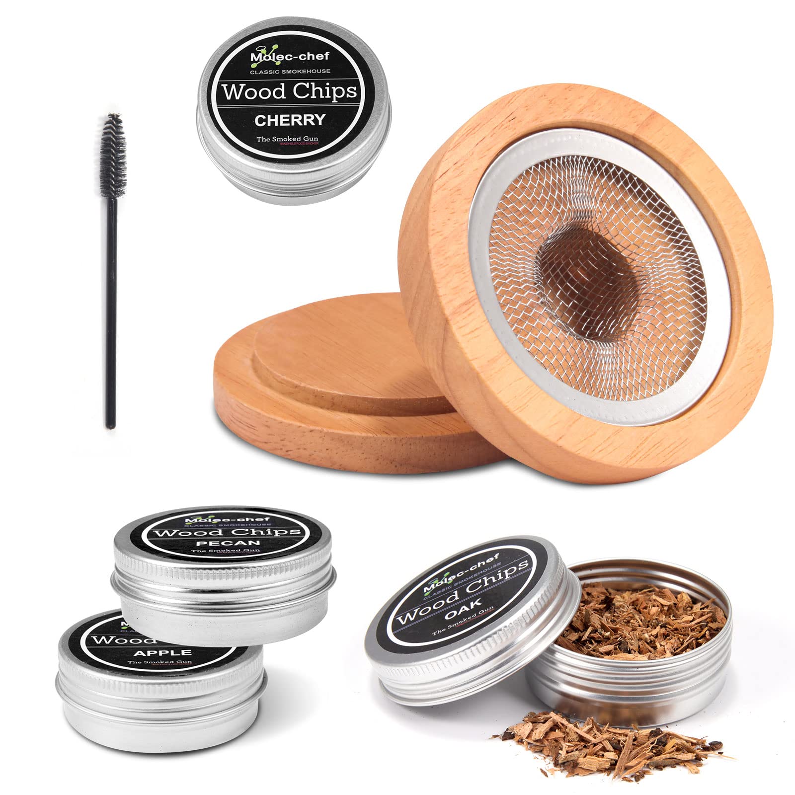 FISHOT Cocktail Smoker Kit, Old Fashioned Chimney Drink Smoker for Cocktails, Whiskey, Cheese, Meats, BBQ, Include 4 Flavors Wood Chips, Whiskey Smoker Wood Shavings Gift for Whiskey Lover, Husband