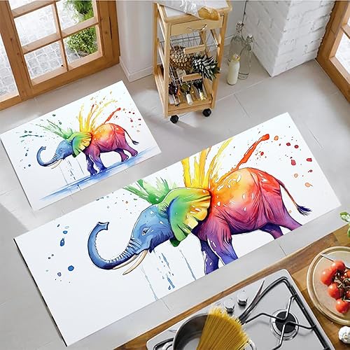 Miniatura 11 de Juego de 2 piezas de tapetes de cocina, estilo retro abstracto negro Horsetapete para antifatiga, tapetes de interior, oferta para decoración y