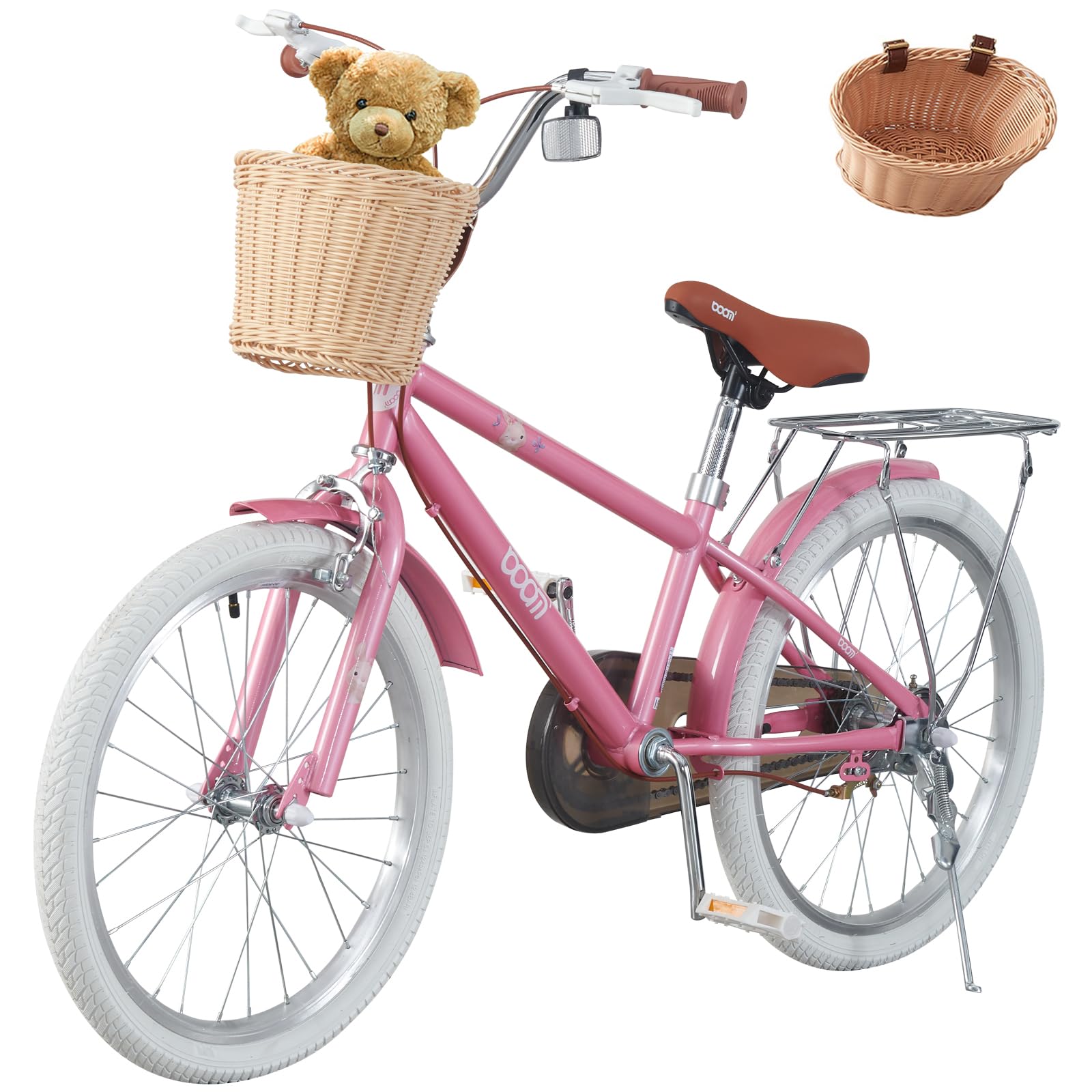 LSLIFE Girls Bike with Basket for 11-14 Years Old Kids 20 Inch Kids Bicycle Adjustable Seat & Handlebars Pink Girls Bike with Stabilizers Double Brake (22 Inch)