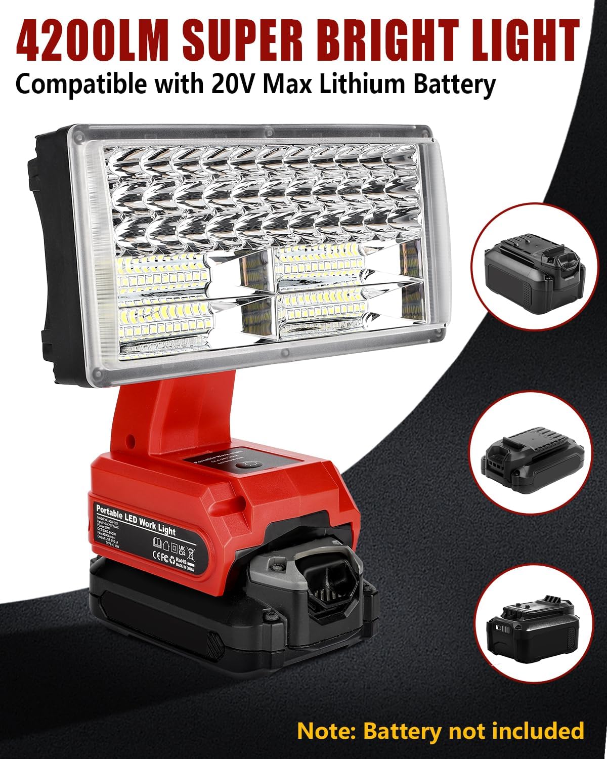 20V Light Compatible with Craftsman 20V Battery, 40W 4200LM Spotlight with 5V/2.1A USB Port,18W Type C Port 110° Pivoting Head Led Work Light Floodlight