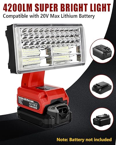 Miniatura 5 de Luz de 20 V para batería Craftsman V20 de iones de litio, 40 W 4200 lm para luz Craftsman con puerto USB de 5 V2.1 A, puerto tipo C de 18 W, cabezal