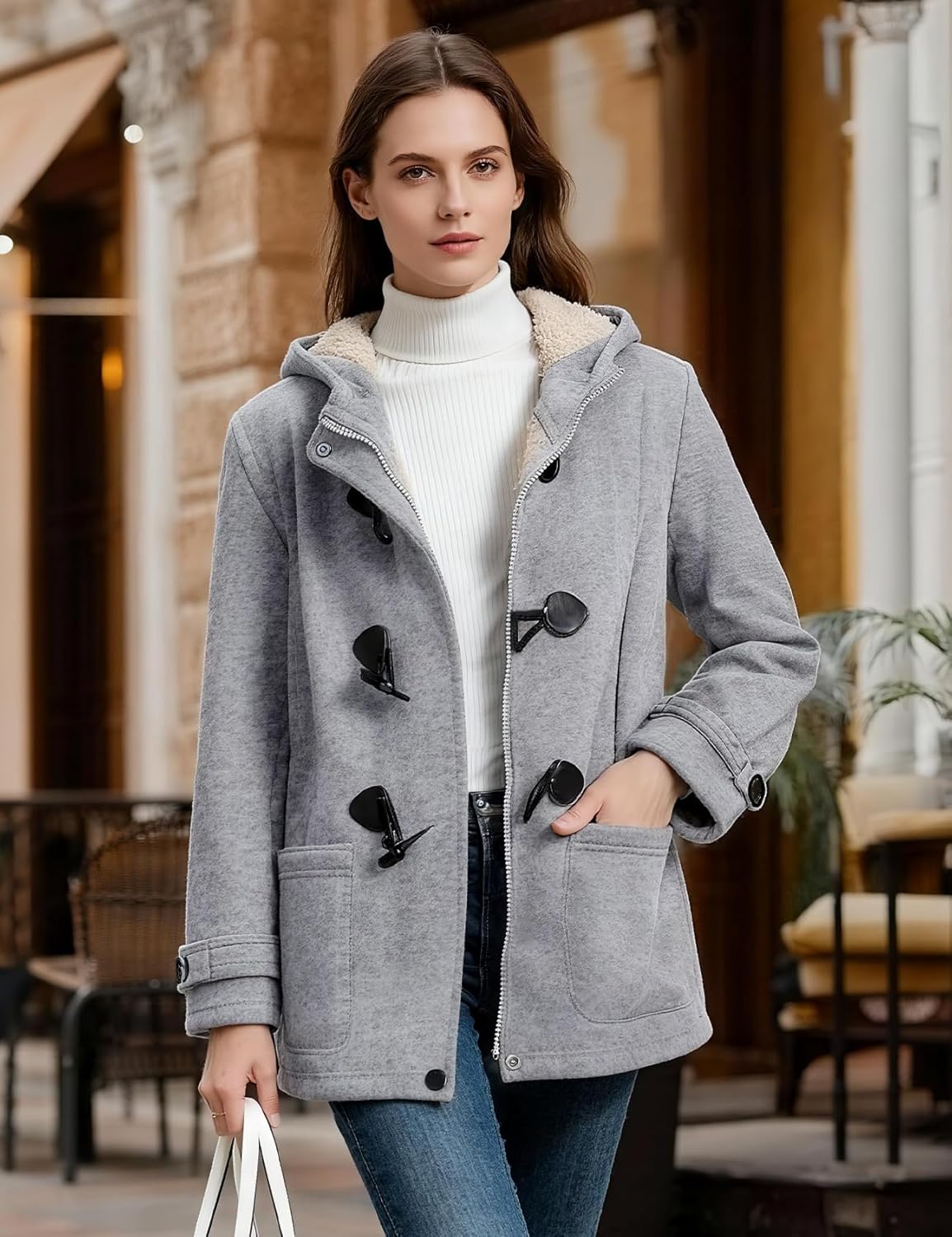 Flygo Sherpa Lined Winter Jackets for Women Fleece Hoodie Jacket Warm Fall Winter Toggle Duffle Coats - Image 5