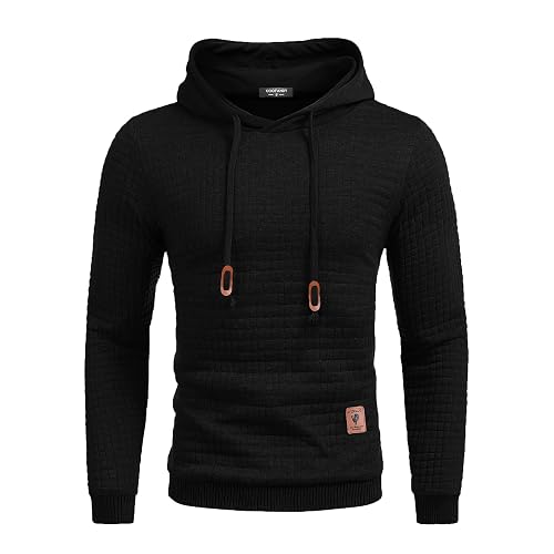 COOFANDY Men's Waffle Knit Hooded Sweatshirt - Long Sleeve Pullover With Drawstring, Black, 3X-Large - View #5