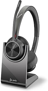 Poly Voyager 4320 UC, Wireless Headset, Bluetooth 5.1 Connection and BT700 USB-C Dongle, Faux Leather Pads, 24 Hours Auton…