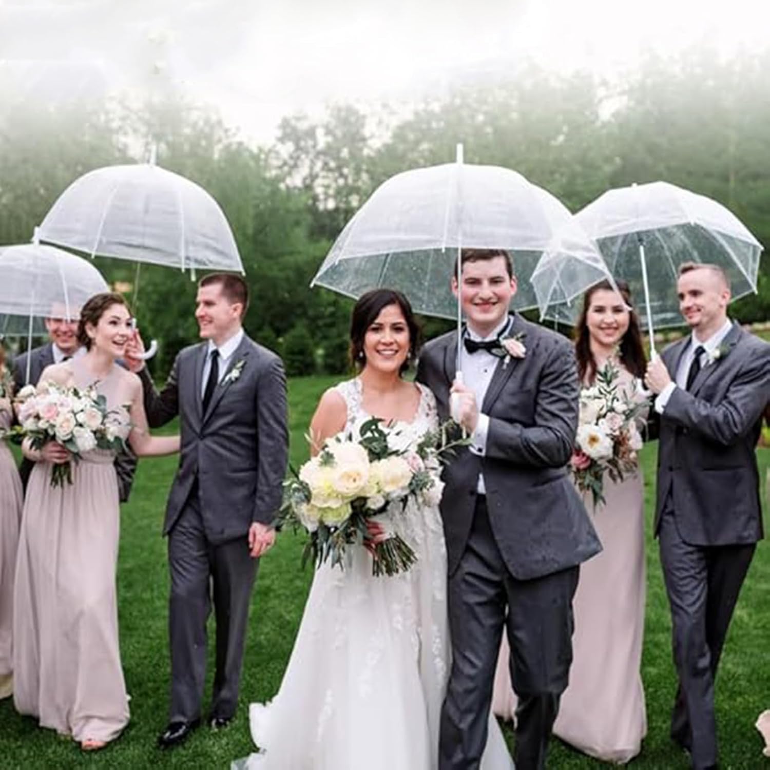Clear Bubble Dome Wedding Umbrella Large Canopy Transparent Coverage Clear Travel Stick Umbrellas for Rain Adult Women,Umbrella-Automatic Open Grip Handle Perfect for Weddings Concert