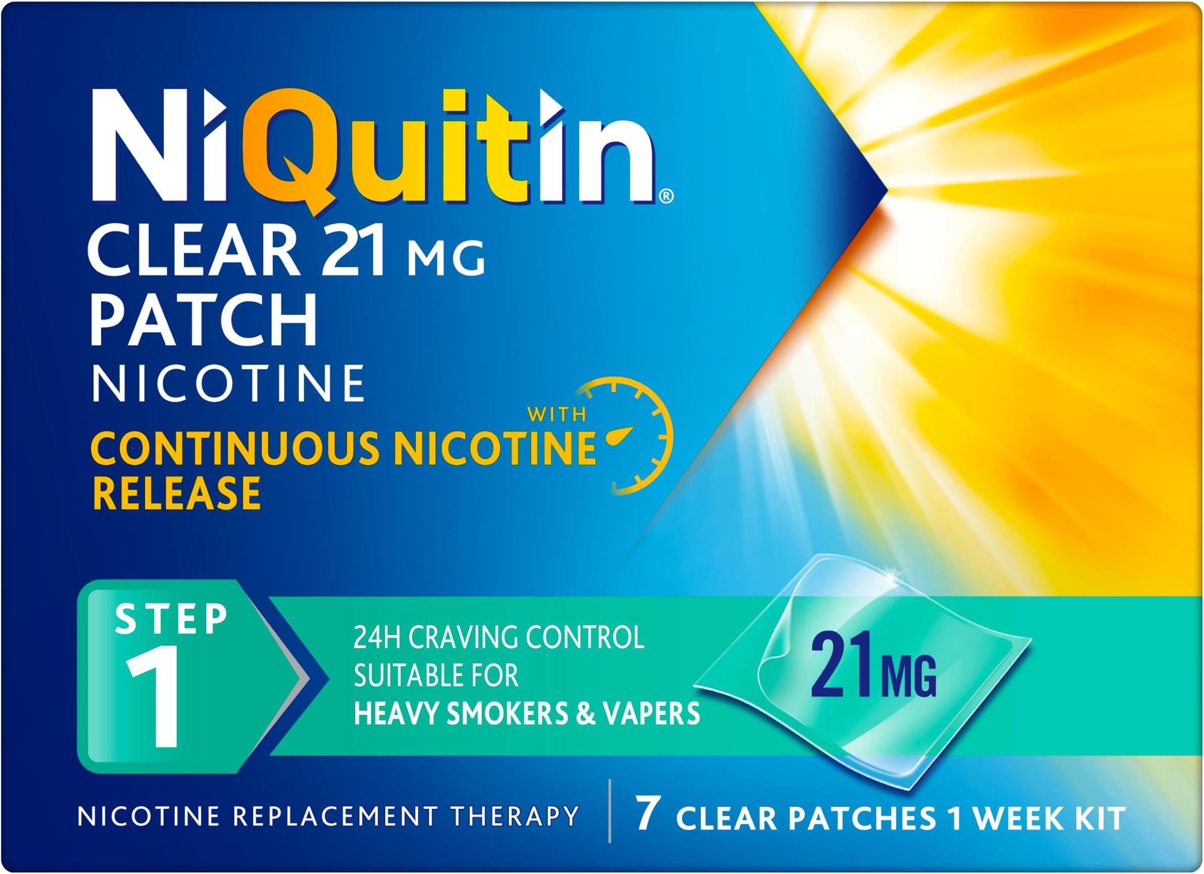 NiQuitin Clear Nicotine Patches Step 1 21mg, Pack of 7 (1 week)