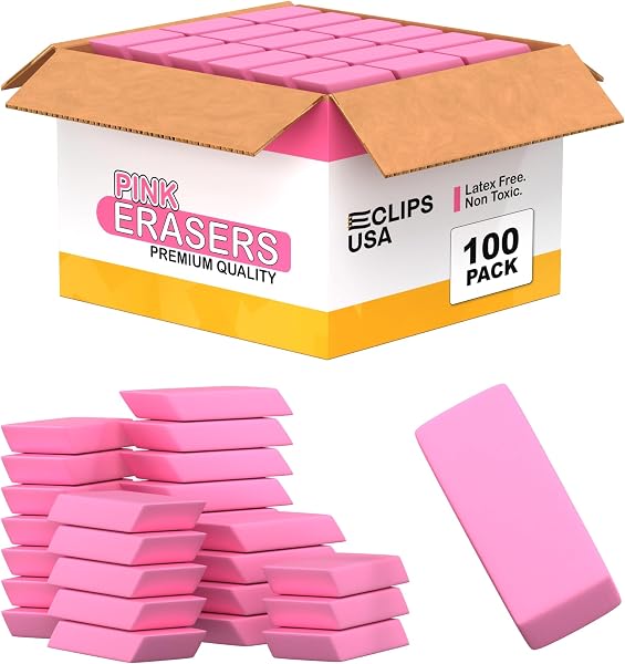 Erasers Bulk for School and Kids - Pink, Pencil, and Large Erasers
