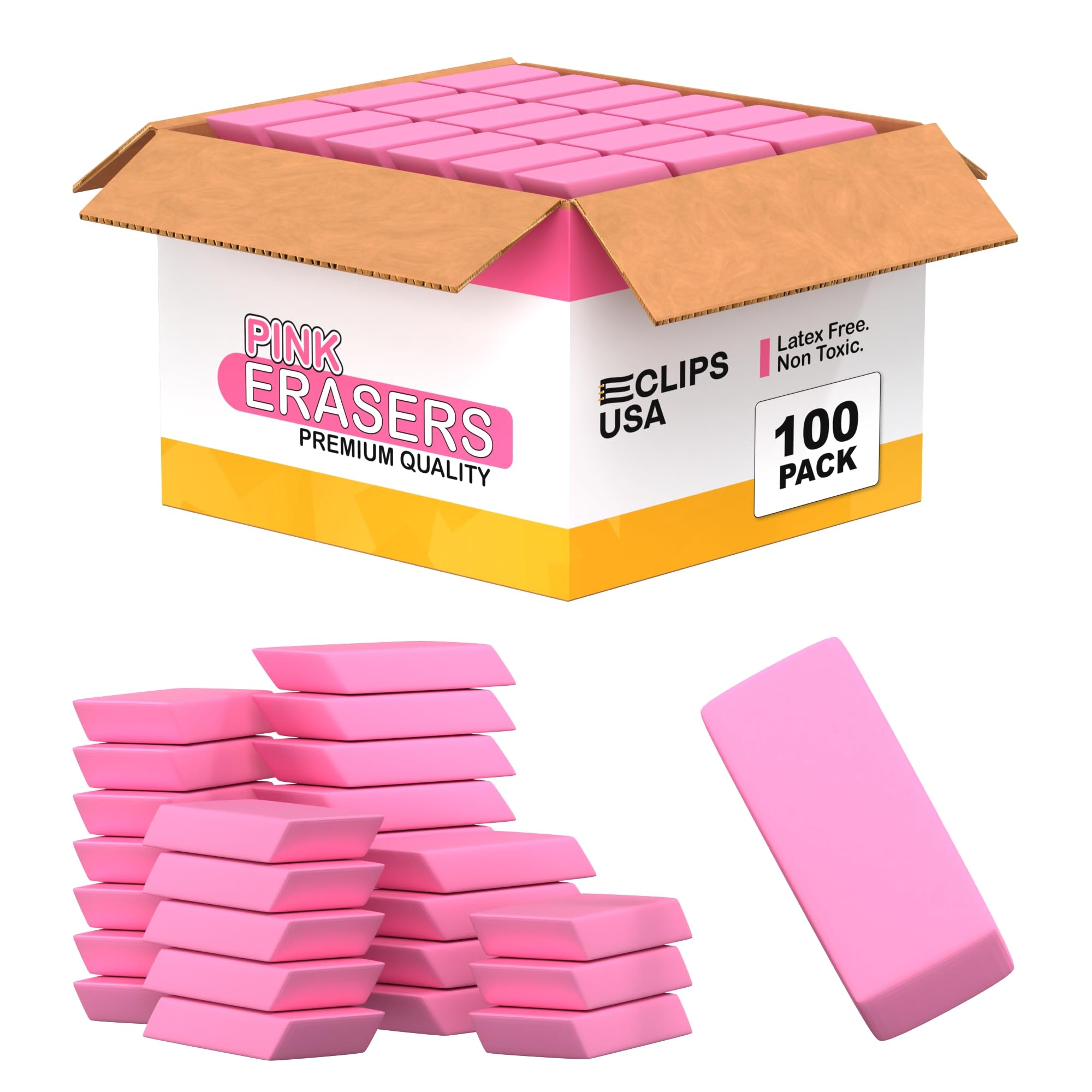 Erasers Bulk, 100 Pink Erasers for School, School Supplies for Kids